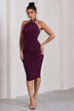 Serendipity Plum Halter Neck Knot Midi Dress