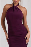 Serendipity Plum Halter Neck Knot Midi Dress