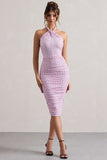 Serendipity Pink Polka Dot Halter Neck Ruched Midi Dress