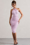 Serendipity Pink Polka Dot Halter Neck Ruched Midi Dress