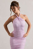 Serendipity Pink Polka Dot Halter Neck Ruched Midi Dress
