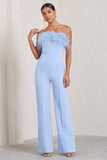 First Class Blue Bandeau Feather Wide Leg jumpsuit