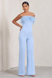 First Class Blue Bandeau Feather Wide Leg jumpsuit