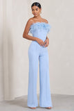 First Class Blue Bandeau Feather Wide Leg jumpsuit