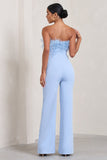First Class Blue Bandeau Feather Wide Leg jumpsuit