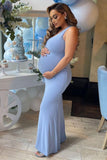 Oh Baby Powder Blue Maternity One Shoulder Bodycon Maxi Dress