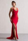 Lucky Day Red Cross Over Back Fishtail Maxi Dress