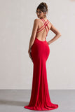 Lucky Day Red Cross Over Back Fishtail Maxi Dress
