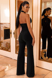 Goddess Black Halter Neck Flare Jumpsuit
