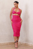 Embody Hot Pink Cut Out Twist Front Ruched Midi Dress