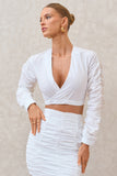 Sundown White Ruched Sleeve Wrap Detail Cropped Shirt