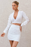 Sundown White Ruched Sleeve Wrap Detail Cropped Shirt