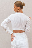 Sundown White Ruched Sleeve Wrap Detail Cropped Shirt