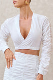 Sundown White Ruched Sleeve Wrap Detail Cropped Shirt