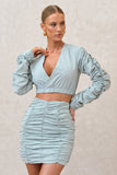 Break Of Day Sage Ruched Mini Skirt