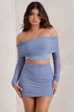 Rule Breaker Cornflower Blue Ruched Mesh Bardot Crop Top