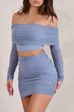 Rule Breaker Cornflower Blue Ruched Mesh Bardot Crop Top