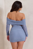 Rule Breaker Cornflower Blue Ruched Mesh Bardot Crop Top