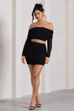 Ground Rules Black Ruched Mesh Mini Skirt