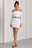 Ground Rules White Ruched Mesh Mini Skirt