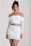 Rule Breaker White Ruched Mesh Bardot Crop Top
