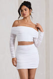 Rule Breaker White Ruched Mesh Bardot Crop Top