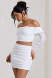 Rule Breaker White Ruched Mesh Bardot Crop Top