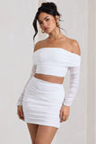 Rule Breaker White Ruched Mesh Bardot Crop Top