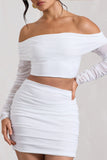 Rule Breaker White Ruched Mesh Bardot Crop Top