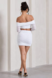 Ground Rules White Ruched Mesh Mini Skirt