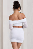 Rule Breaker White Ruched Mesh Bardot Crop Top