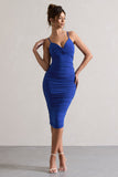 Desired Royal Blue Knot Detail Ruched Midi Dress