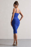 Desired Royal Blue Knot Detail Ruched Midi Dress