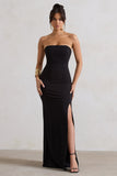 Belle of The Ball Black Bandeau Maxi Dress With Split Hem
