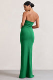 Belle of The Ball Emerald Green Bandeau Maxi Dress With Split Hem