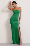 Belle of The Ball Emerald Green Bandeau Maxi Dress With Split Hem