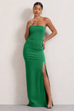 Belle of The Ball Emerald Green Bandeau Maxi Dress With Split Hem