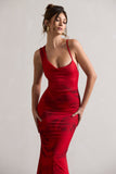 Phantasy Red Rose Print Asymmetric Neckline Cowl Maxi Dress