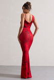 Phantasy Red Rose Print Asymmetric Neckline Cowl Maxi Dress