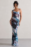 Phantasy Multi Print Asymmetric Neckline Cowl Maxi Dress