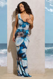 Phantasy White Print Asymmetric Neckline Cowl Maxi Dress