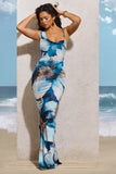Phantasy White Print Asymmetric Neckline Cowl Maxi Dress