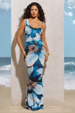 Phantasy White Print Asymmetric Neckline Cowl Maxi Dress