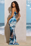 Phantasy White Print Asymmetric Neckline Cowl Maxi Dress
