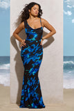 Phantasy Navy Floral Print Asymmetric Neckline Cowl Maxi Dress