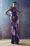 Unstoppable Marble Print Satin Cross Over Halterneck Maxi Dress
