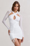 Eyes On You White Long Sleeve Halter Neck Mini Dress