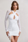 Eyes On You White Long Sleeve Halter Neck Mini Dress