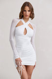 Eyes On You White Long Sleeve Halter Neck Mini Dress