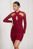 Eyes On You Berry Long Sleeve Halter Neck Mini Dress